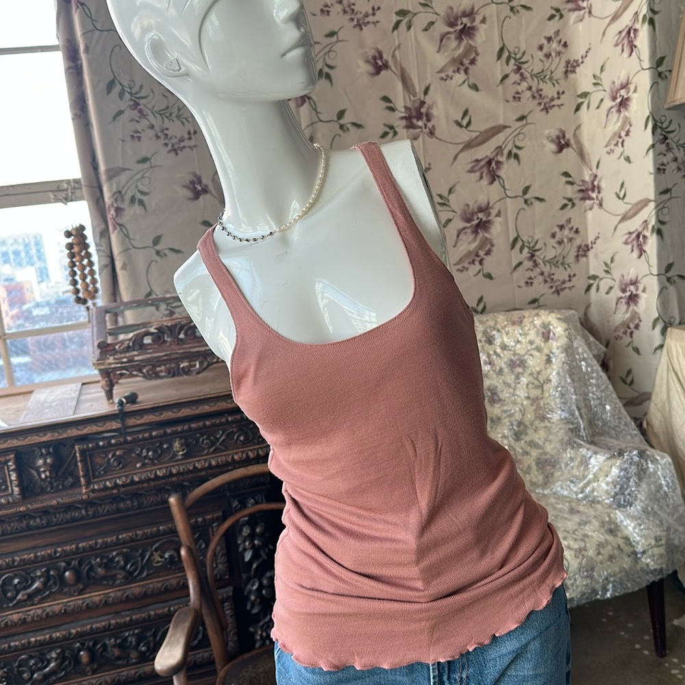 New Taisse Designer Boutique doublee layer tank top Racer back Soft  Cocoa nu